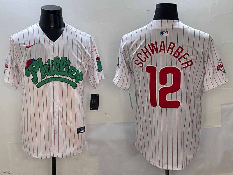 Men Philadelphia Phillies #12 Schwarber White Stripe Fourth generation Joint Name Nike 2025 MLB Jersey style 2